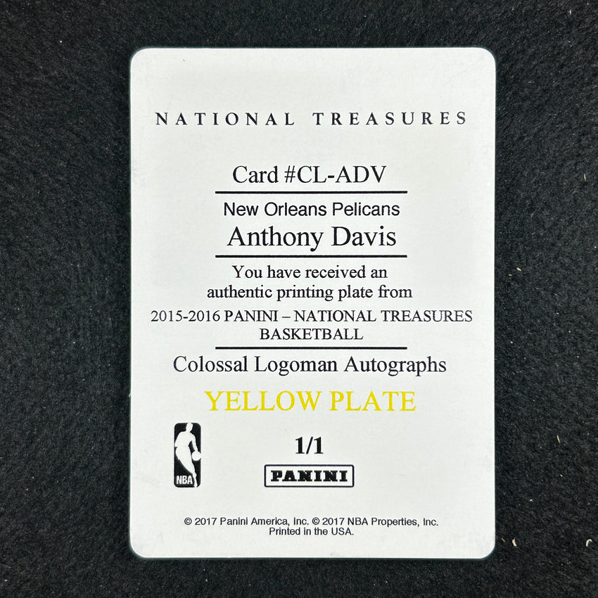 2015-16 National Treasures Anthony Davis Logoman Printing Plate 1/1 Yellow