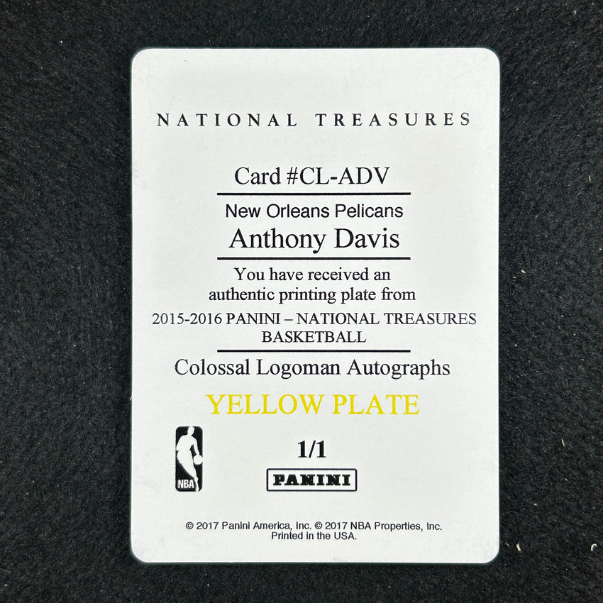2015-16 National Treasures ANTHONY DAVIS Logoman Printing Plate 1/1 Yellow