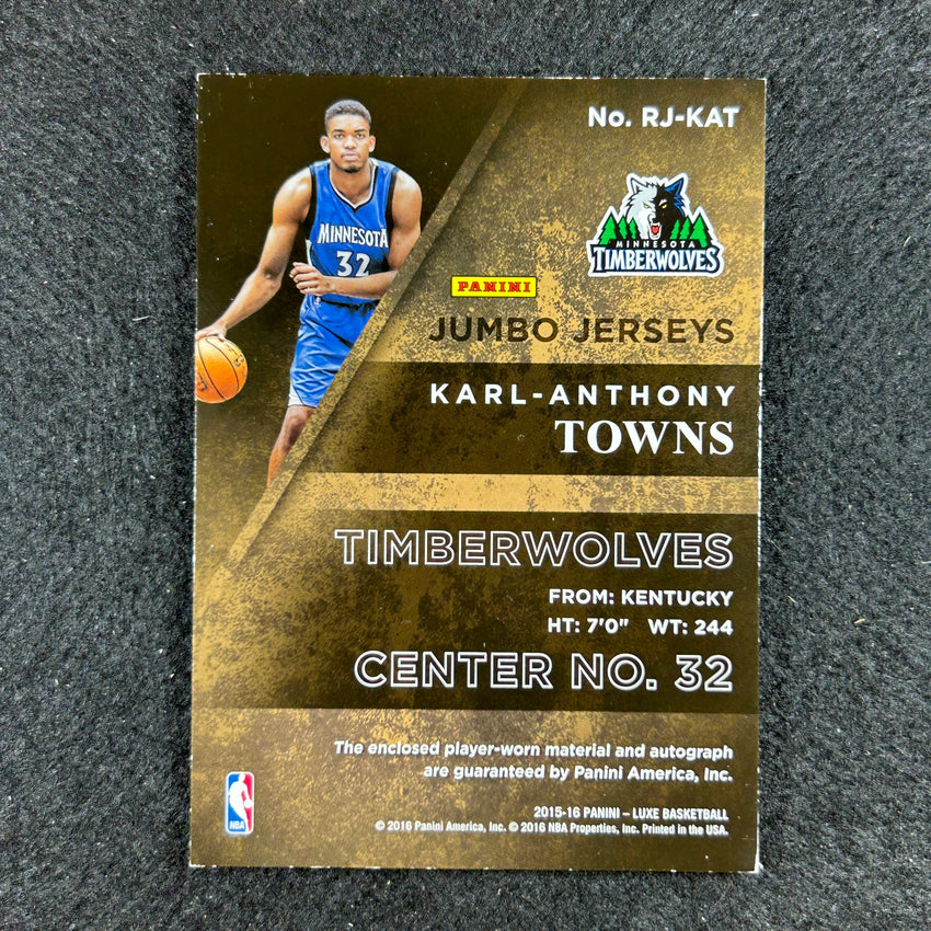 2015-16 Luxe Karl-anthony Towns Rookie Jumbo Jersey Patch Auto Gold 15/25