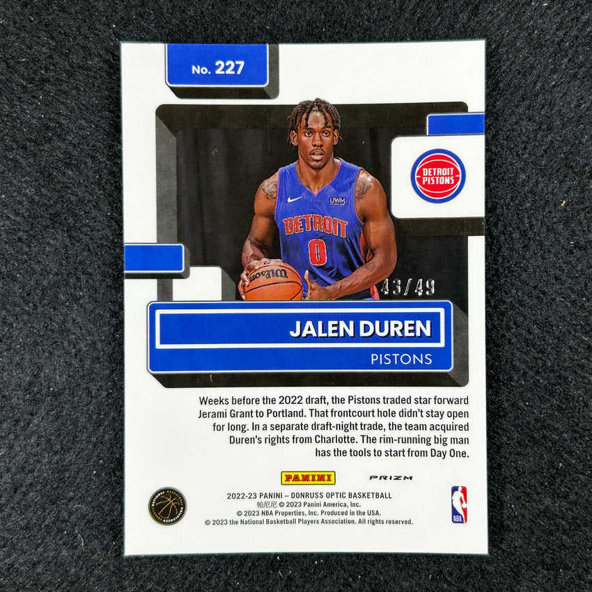 2022-23 Donruss Optic Jalen Duren Rated Rookie Blue 43/49