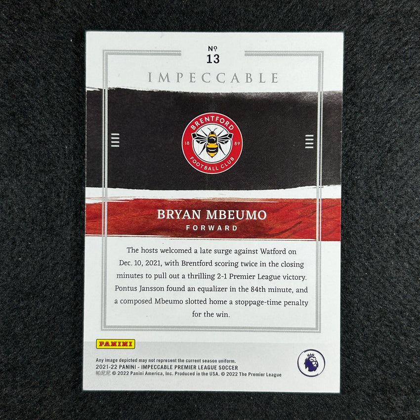 2021-22 Impeccable Epl Bryan Mbeumo Rookie Base Holo Silver 5/15