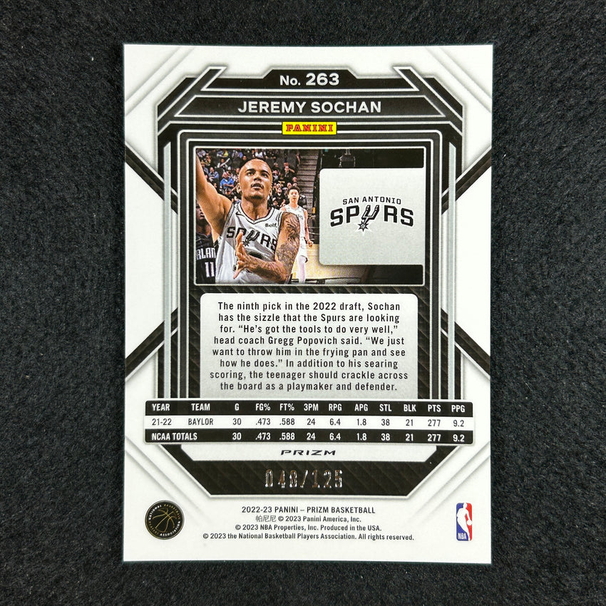 2022-23 Prizm Jeremy Sochan Rookie Blue Ice Prizm /125 No 263