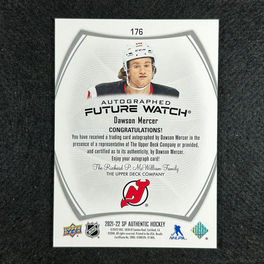 2021-22 Sp Authentic Nhl Dawson Mercer Future Watch Rookie Auto 227/999