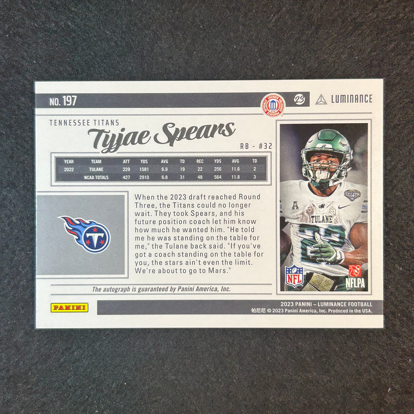 2023 Luminance Nfl Tyjae Spears Rookie Horizontal Auto Cubic Gold 22/100
