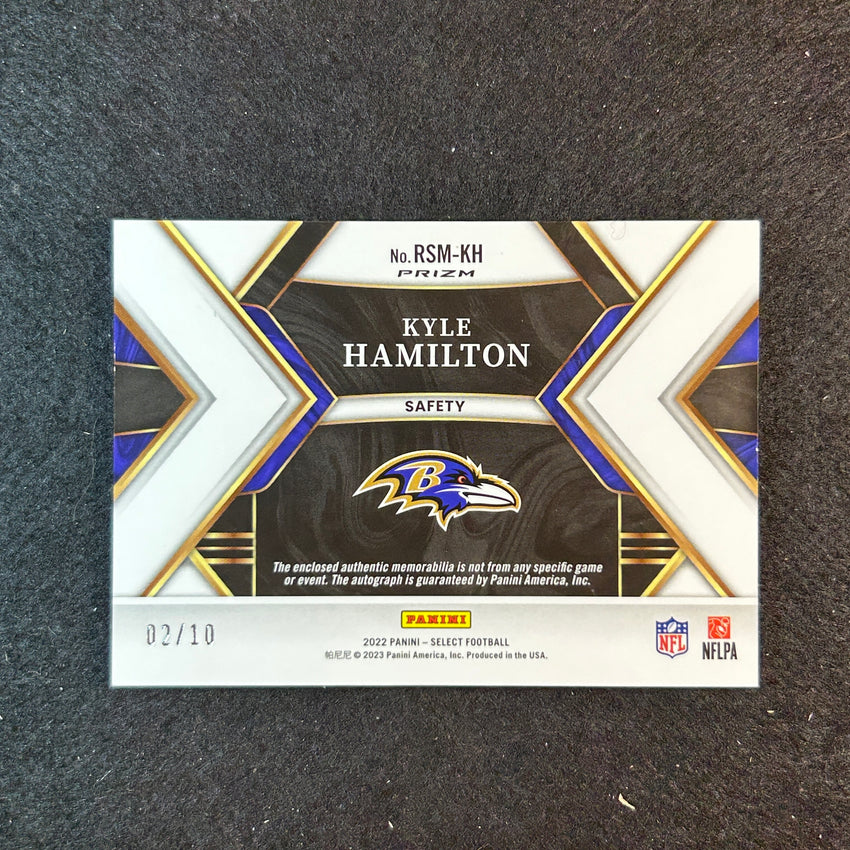 2022 Select Kyle Hamilton Rookie Signatures Memorabilia Patch Auto Gold 2/10
