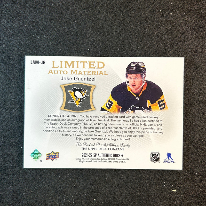 2021-22 Sp Authentic Nhl Jake Guentzel Limited Auto Material Patch Gold 6/50