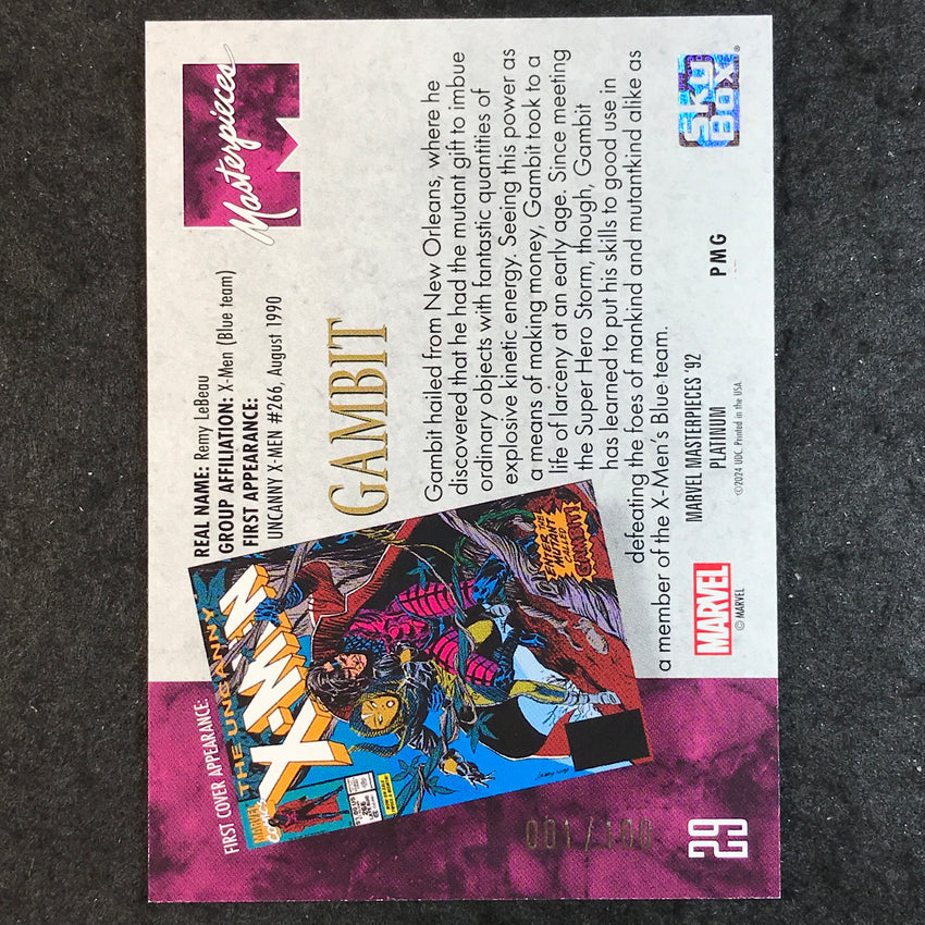 2024 Marvel Masterpieces '92 Platinum GAMBIT Precious Metal Gems Red 1/100 #29