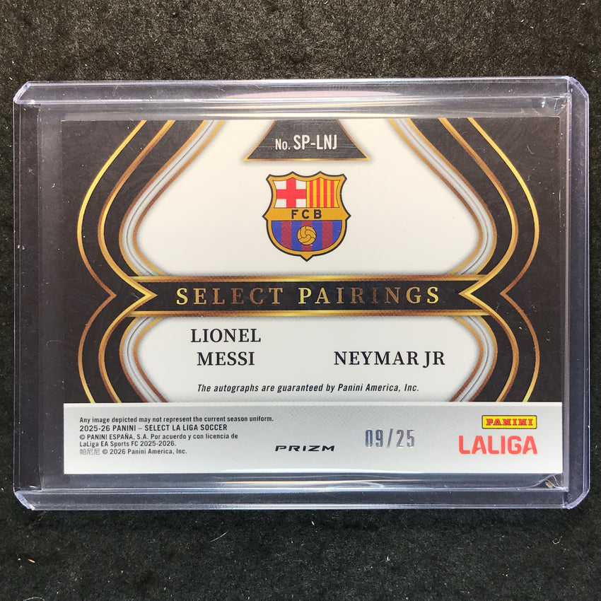 2025-26 Select La Liga LIONEL MESSI NEYMAR JR. Pairings Dual Auto Purple 9/25