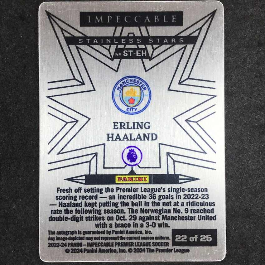2023-24 Impeccable Soccer ERLING HAALAND Stainless Stars Signatures Auto 22/25