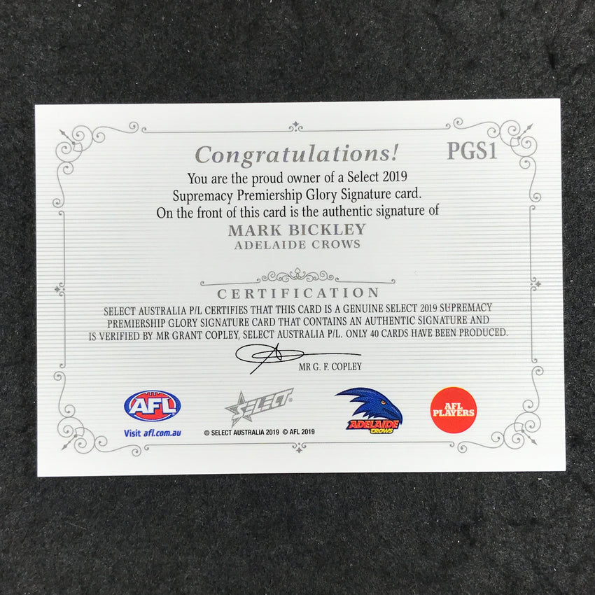 2019 Select AFL Supremacy MARK BICKLEY Premiership Glory Signature 19/40