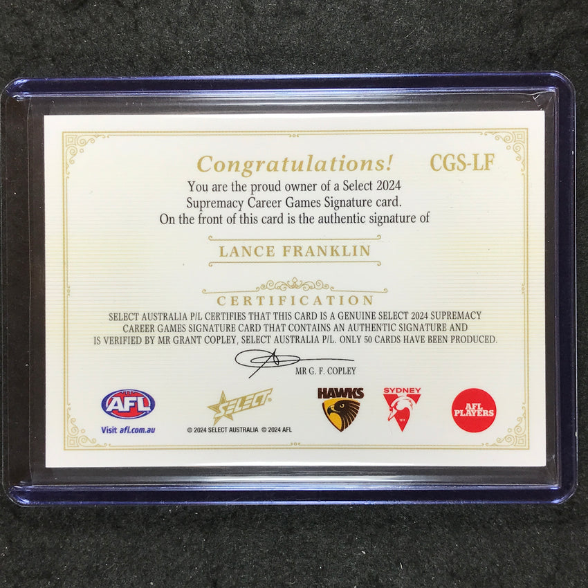 2024 Select AFL Supremacy LANCE FRANKLIN Career Games Signature Auto 47/50 #LF