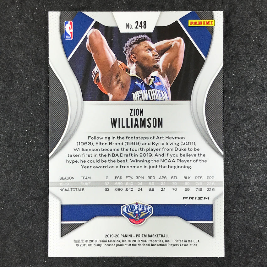 2019-20 Prizm ZION WILLIAMSON Blue Yellow Green Rookie Prizm # 248