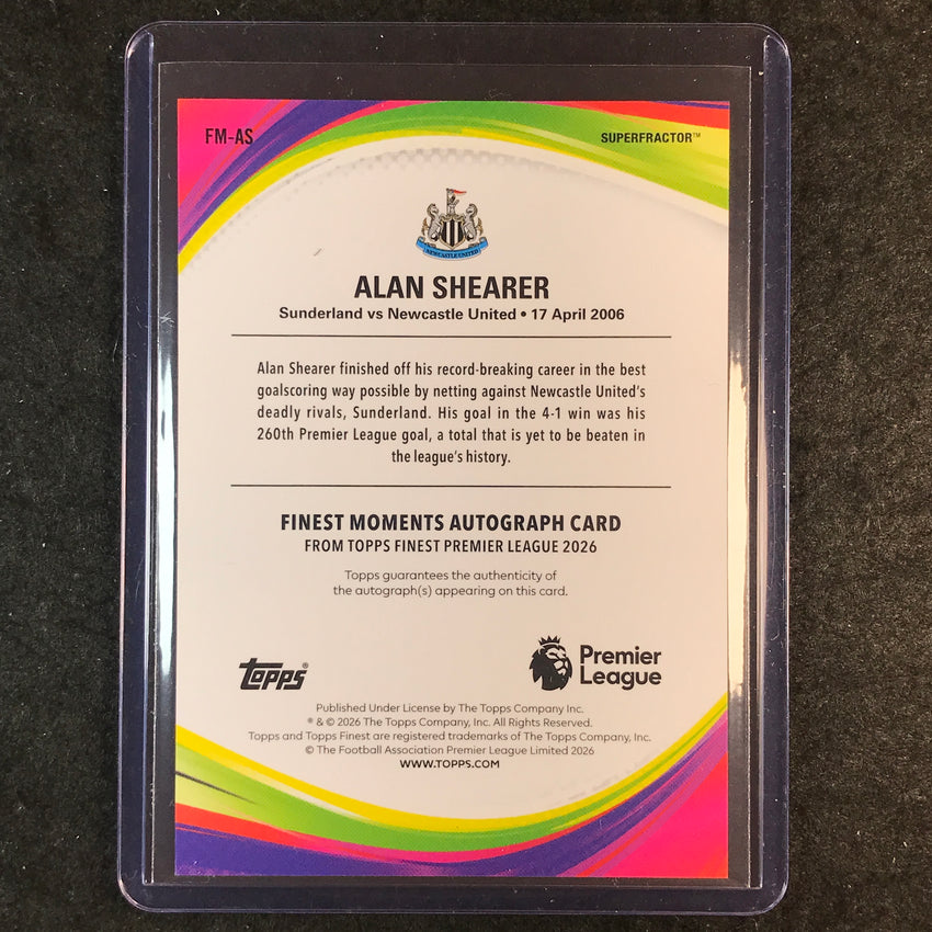 2026 Topps Finest Premier League ALAN SHEARER Moments Auto Superfractor 1/1