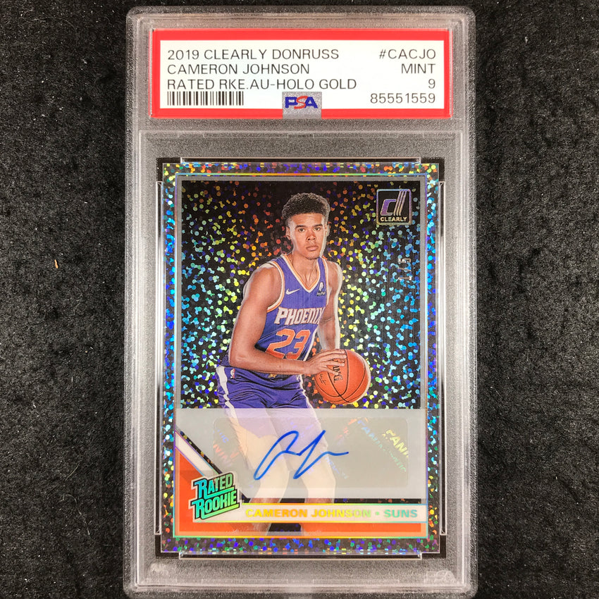 2019 Clearly Donruss CAMERON JOHNSON Rated Rookie Auto Gold 1/5 PSA 9 (559)