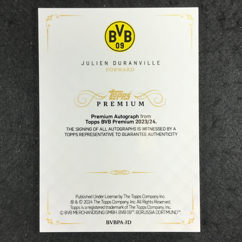 2023-24 Topps Premium Borussia Dortmund JULIEN DURANVILLE Rookie Auto 15/25