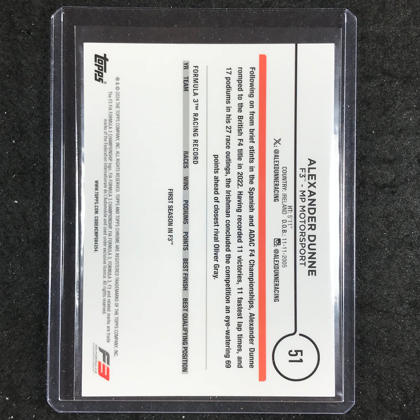 2024 Topps Chrome Formula 1 ALEXANDER DUNNE Base Superfractor 1/1 #51