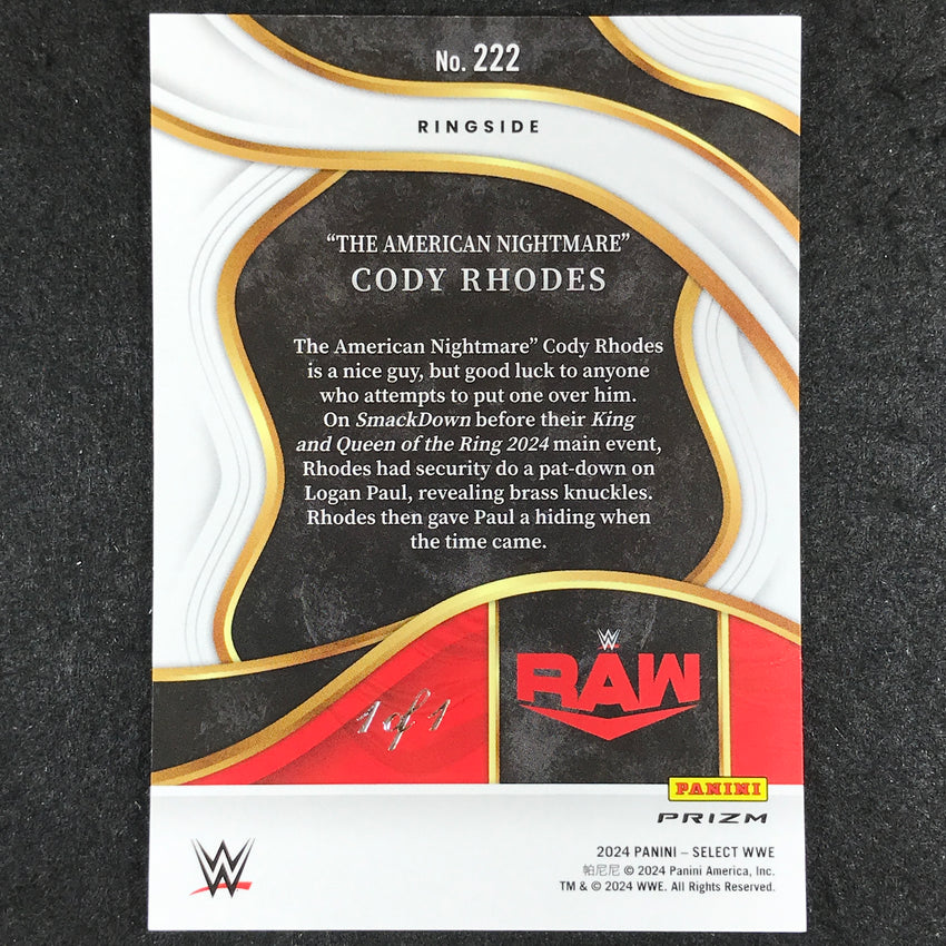 2024 Select WWE THE AMERICAN NIGHTMARE CODY RHODES Ringside Gold Vinyl 1/1 #222
