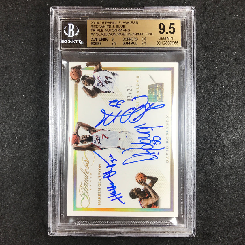 2014-15 Flawless Olajuwon Robinson Malone Usa Triple Auto 2/10 BGS 9.5/10