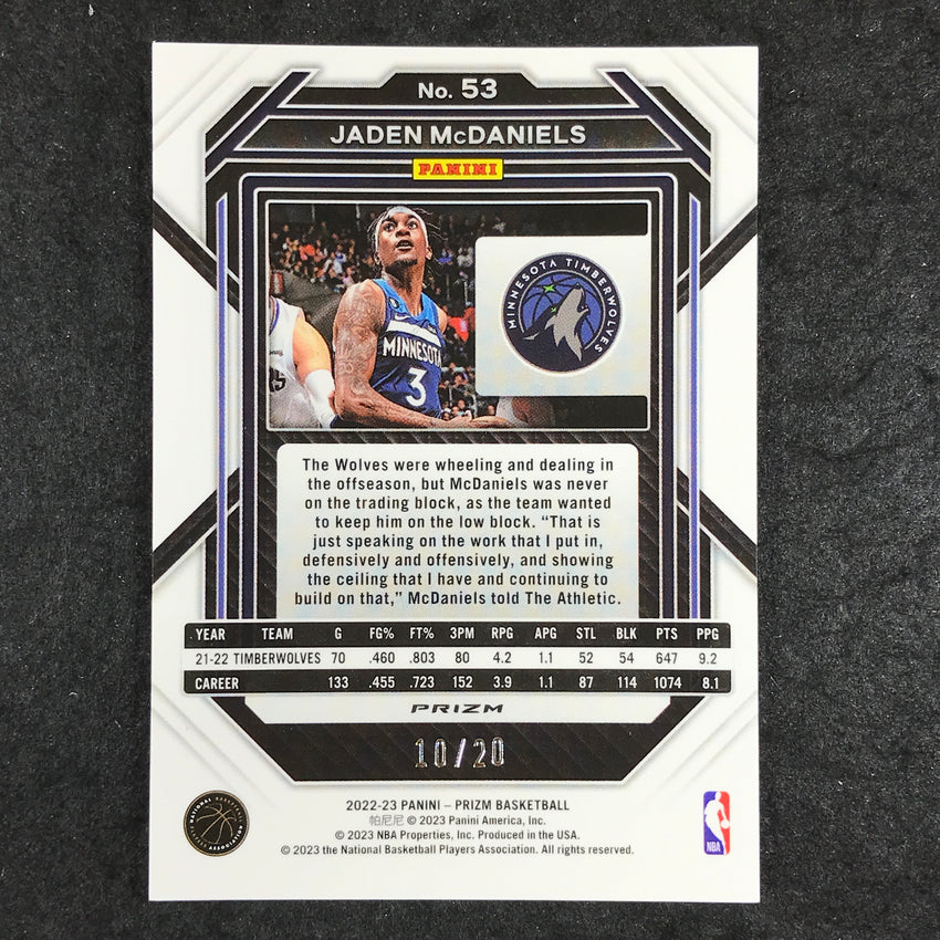 2022-23 Prizm Jaden Mcdaniels Choice Purple Scope 10/20