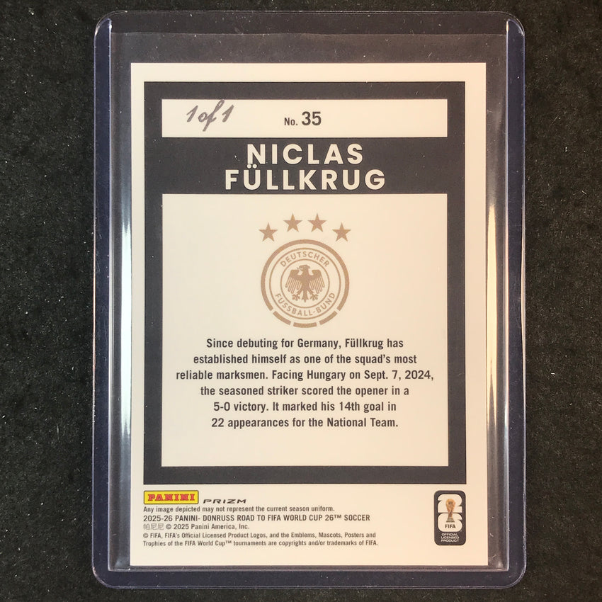 2025-26 Donruss Road to World Cup NICLAS FULLKRUG Optic Black Pandora 1/1 #35