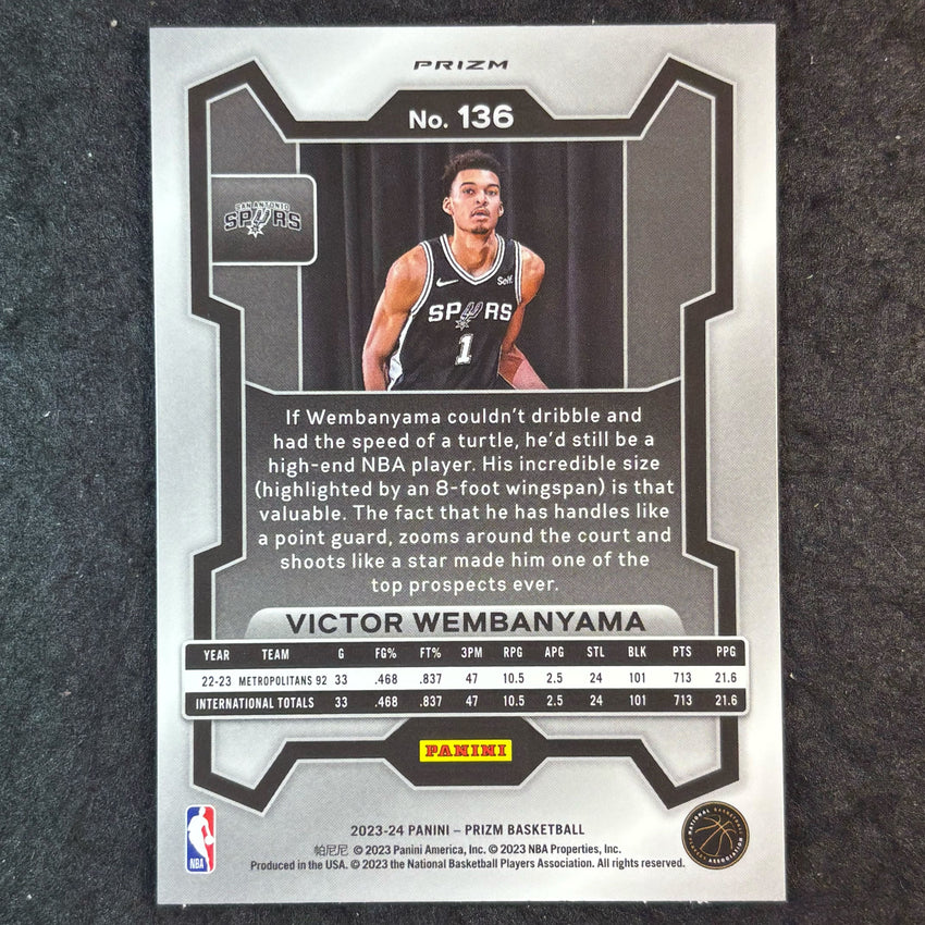 2023-24 Prizm Victor Wembanyama Rookie Base Silver Prizm #136
