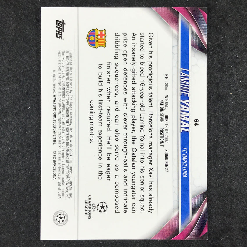 2023-24 Topps Chrome UEFA Club Comp LAMINE YAMAL Hero Variation Rookie SSP #64