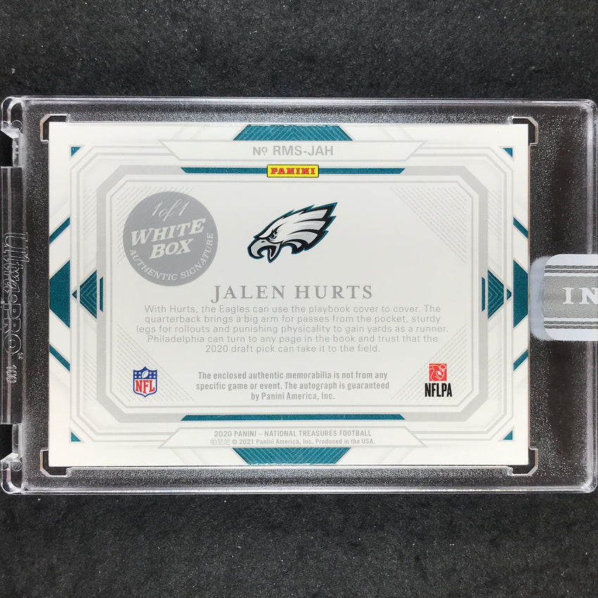 2020 National Treasures JALEN HURTS Rookie Material Numbers Auto White Box 1/1