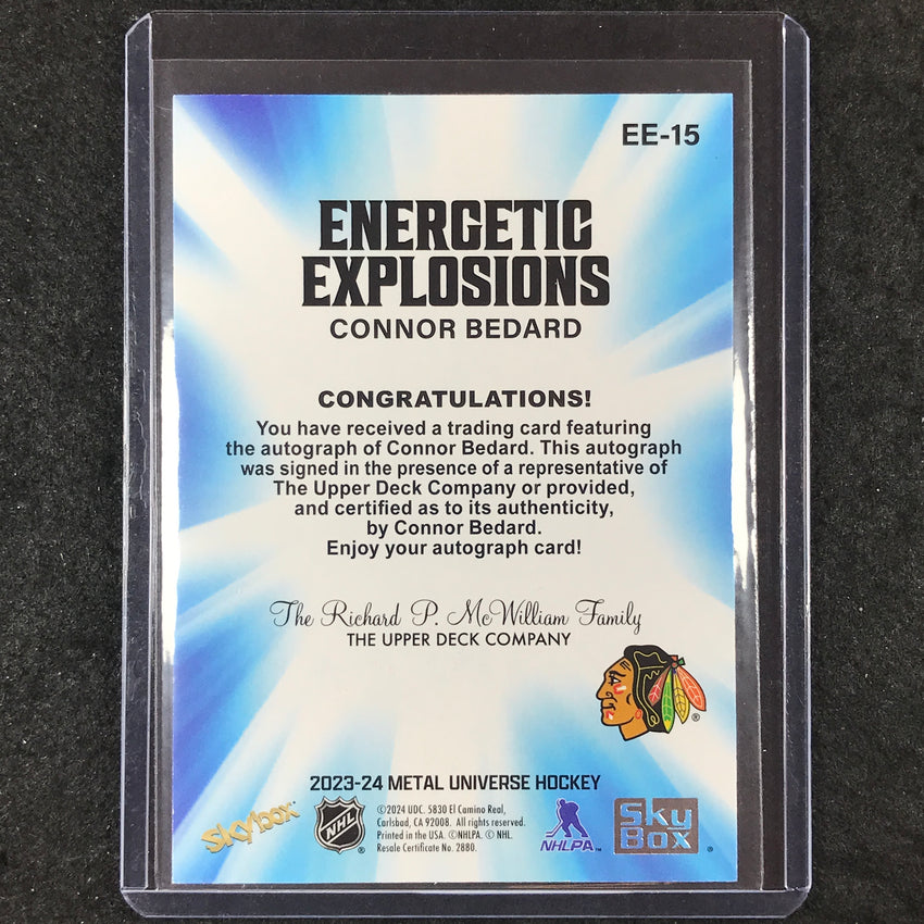 2023-24 Metal Universe NHL CONNOR BEDARD Energetic Explosions Rookie Auto #15