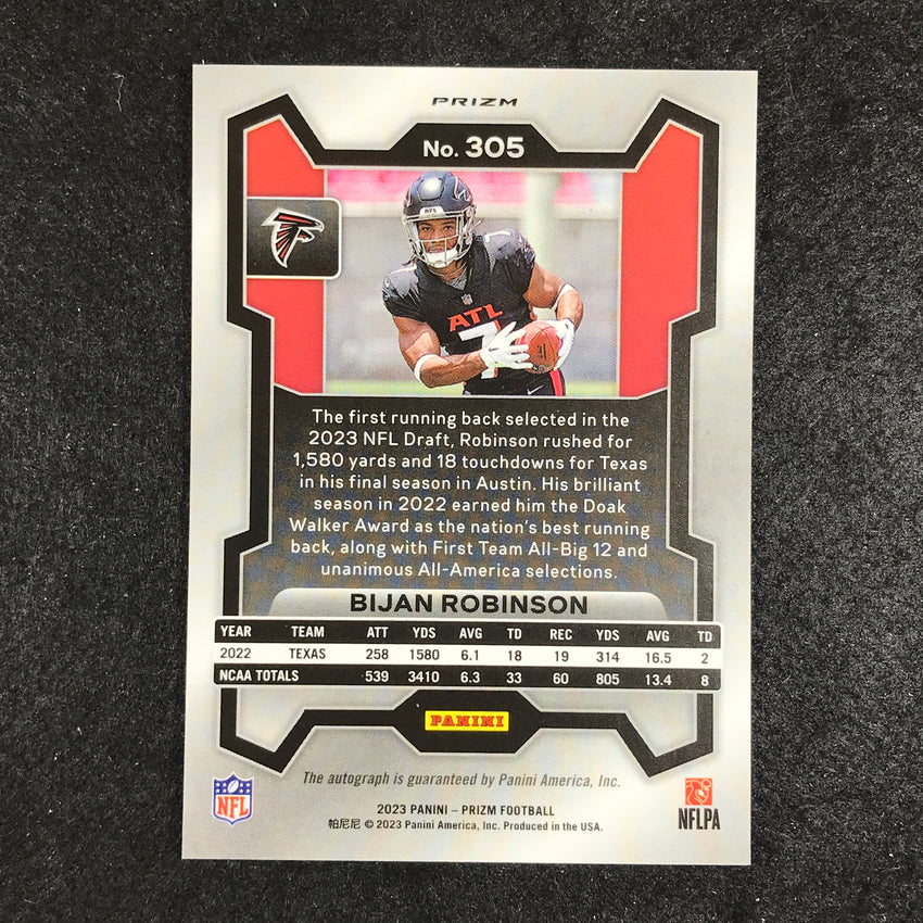 2023 Prizm Football Bijan Robinson Base Rookie Auto Silver Prizm No 305