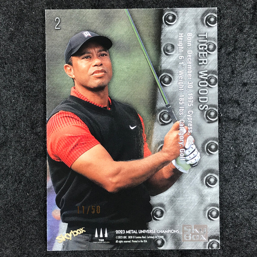 2023 Metal Universe Champions TIGER WOODS Championship Retro Gold Gems 11/50