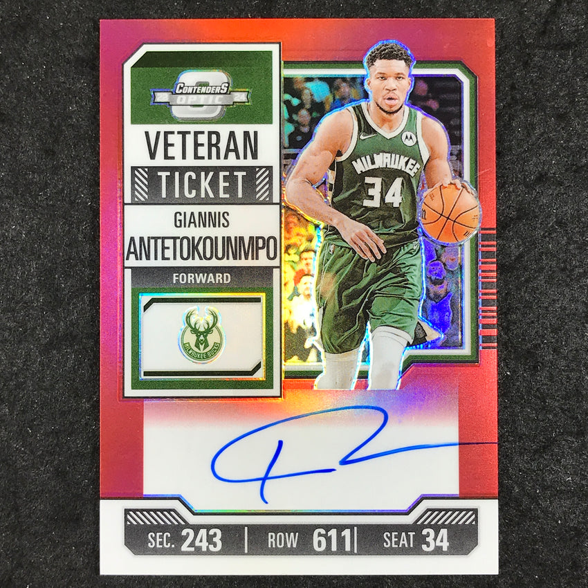 2023-24 Contenders Optic GIANNIS ANTETOKOUNMPO Veteran Ticket Auto Red 26/49