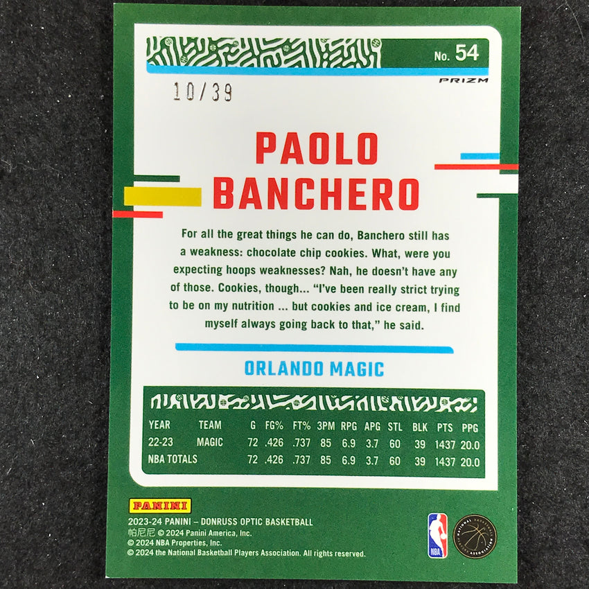 2023-24 Donruss Optic PAOLO BANCHERO Base Black Velocity 10/39 #54