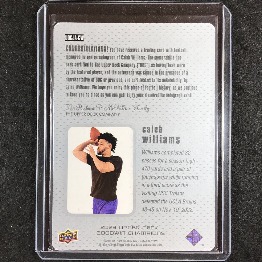 2023 Goodwin Champions CALEB WILLIAMS Upper Deck Game Jersey Rookie Auto 11/25