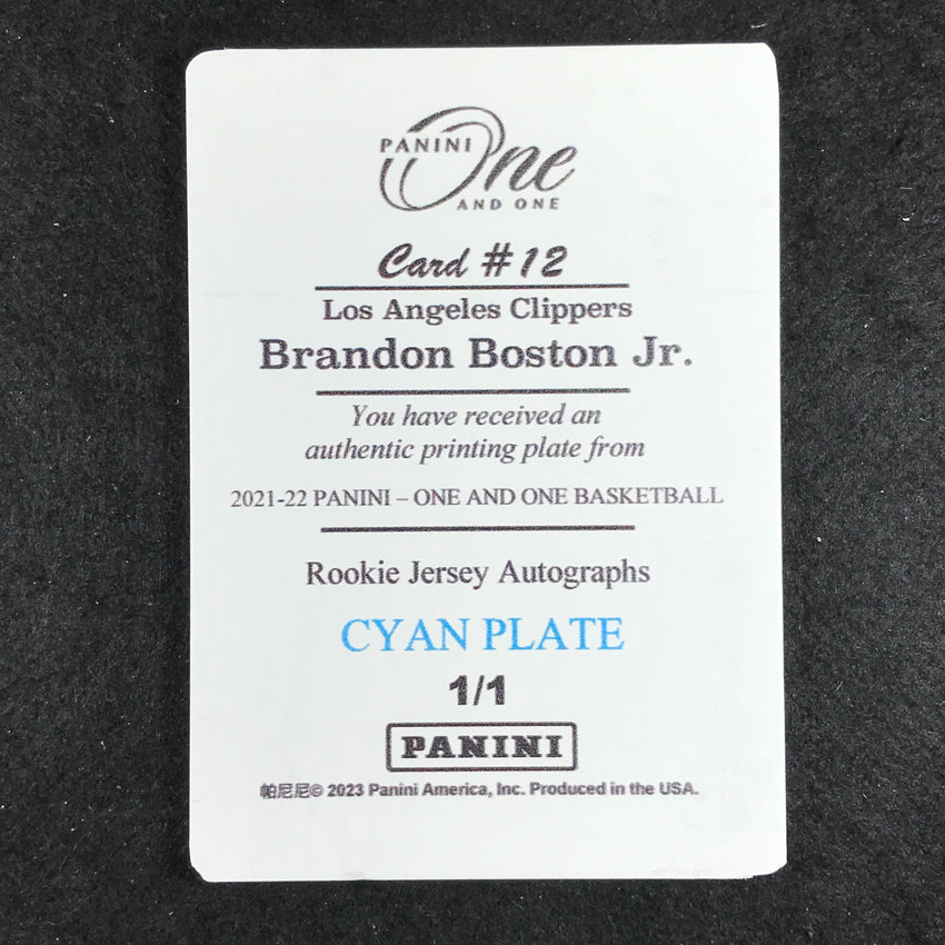 2022-23 National Treasures Brandon Boston Jr. One Printing Plate Cyan 1/1