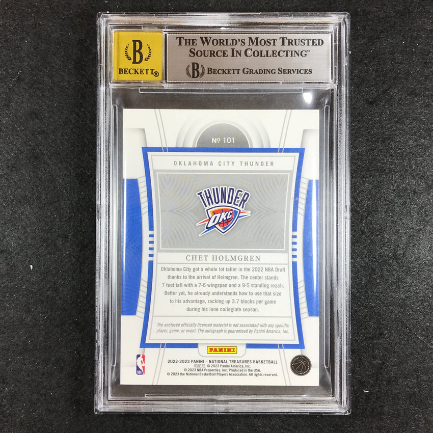 2022-23 National Treasures Chet Holmgren Rookie Patch Auto Gold 5/10 BGS 8.5/10
