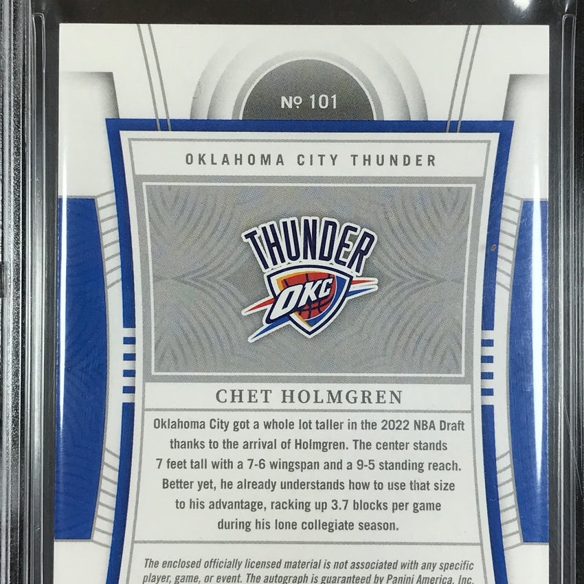 2022-23 National Treasures Chet Holmgren Rookie Patch Auto Gold 5/10 BGS 8.5/10