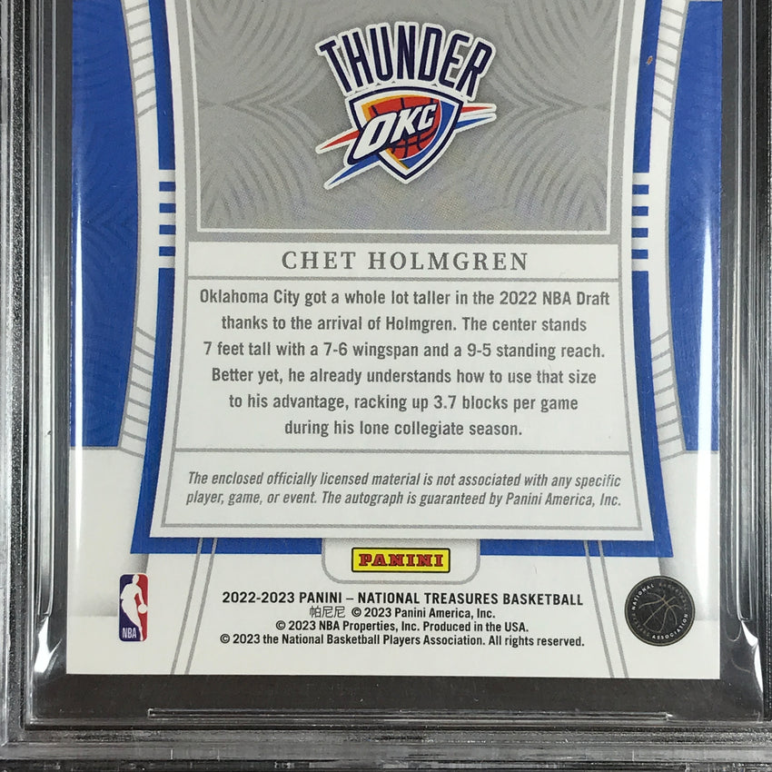 2022-23 National Treasures Chet Holmgren Rookie Patch Auto Gold 5/10 BGS 8.5/10