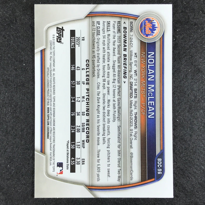 2023 Bowman Draft Mlb Nolan Mclean 1st Bowman Base Chrome Fuchsia Lunar 170/199