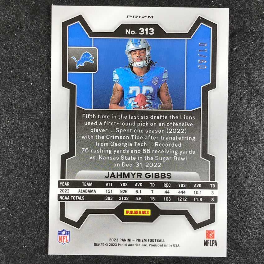2023 Prizm Football Jahmyr Gibbs Rookie Base Variation Gold 9/10