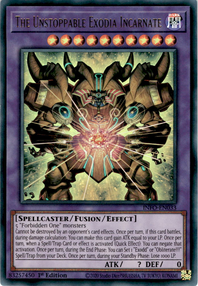 The Unstoppable Exodia Incarnate - INFO-EN033 - Ultra Rare 1st Edition Cherry Collectables The Unstoppable Exodia Incarnate - INFO-EN033 - Ultra Rare 1st Edition Cherry Collectables
