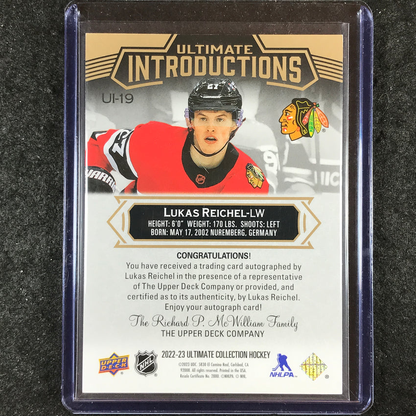 2023-24 Ultimate Collection LUKAS REICHEL Update Introductions Rookie Auto 1/1 #19