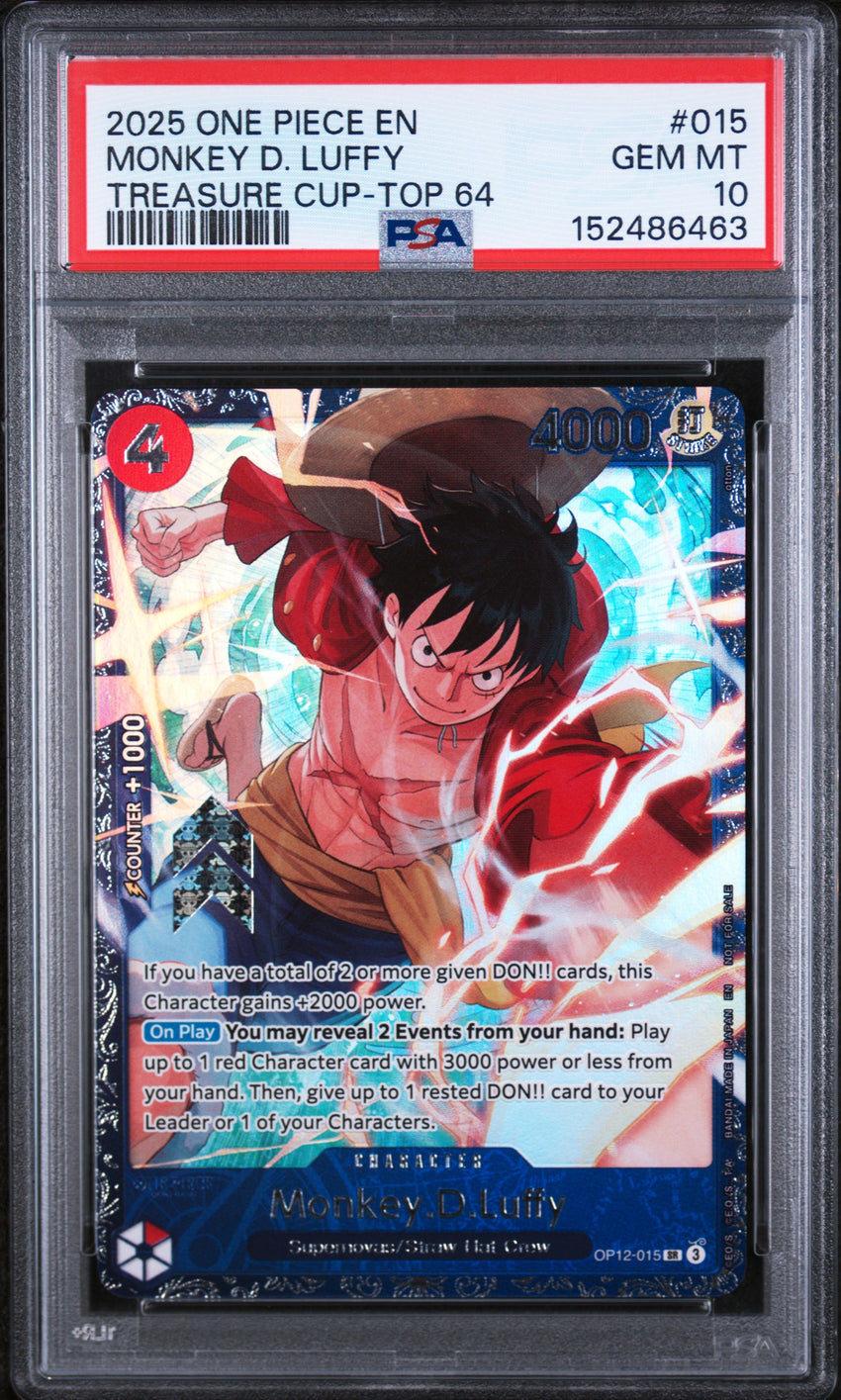 PSA 10 Monkey D. Luffy - OP12-015 - One Piece Promos 2025 Treasure Cup Top 64 463-Cherry Collectables