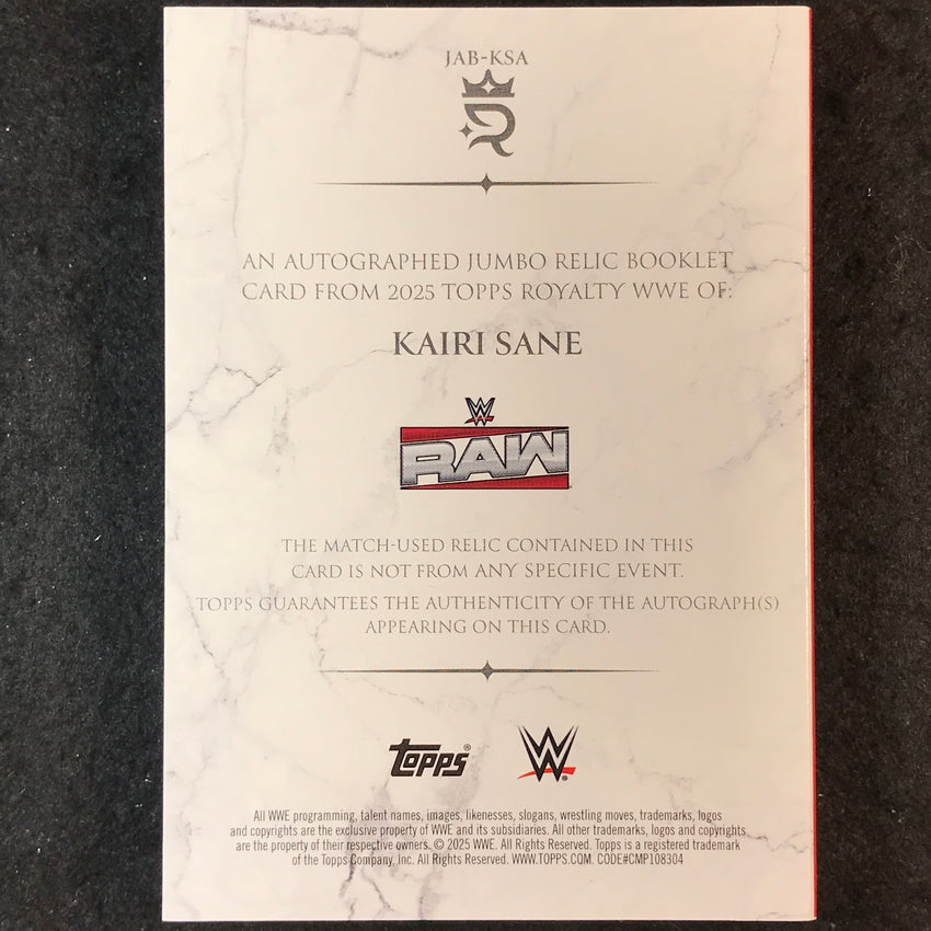 2025 Topps Royalty WWE KAIRI SANE Jumbo Auto Relic Booklet 2/25