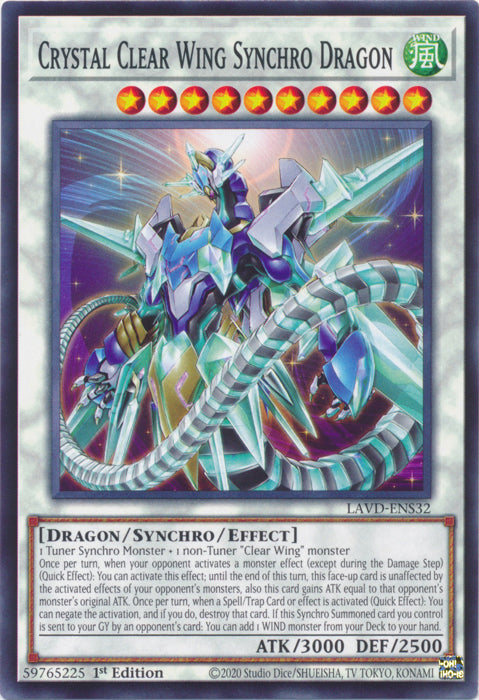 PLAYSET (3) 3x Crystal Clear Wing Synchro Dragon - (LAVD-ENS32) - Common 1st Edition
