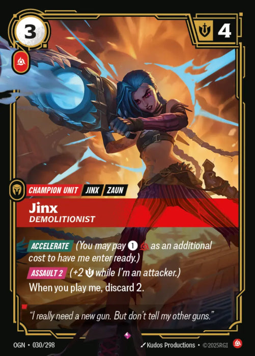 Jinx - Demolitionist (030) - 030/298 - Rare -  Riftbound - Origins