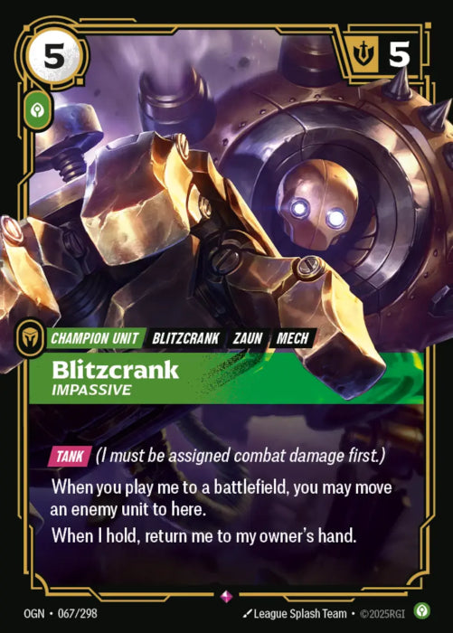 Blitzcrank - Impassive  - 067/298 - Rare -  Riftbound - Origins