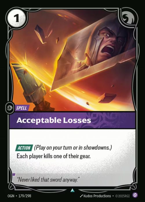 PLAYSET (3) 3x Acceptable Losses  - 179/298 - Uncommon -  Riftbound - Origins