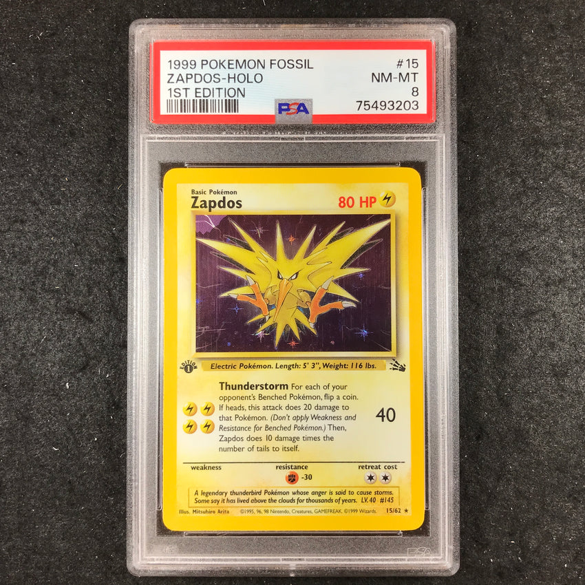 PSA 8 Zapdos - 15/62 - Holo Pokemon 1999 Fossil 1st Edition 203-Cherry Collectables