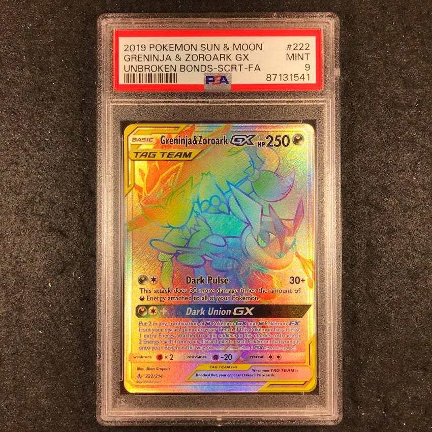 PSA 9 Greninja & Zoroark GX - 222/214 - Pokemon Unbroken Bonds Hyper Rare 541-Cherry Collectables