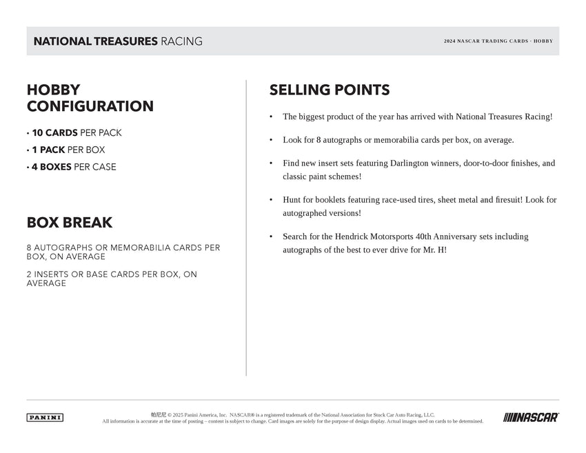 2024 Panini National Treasures Racing Hobby Box